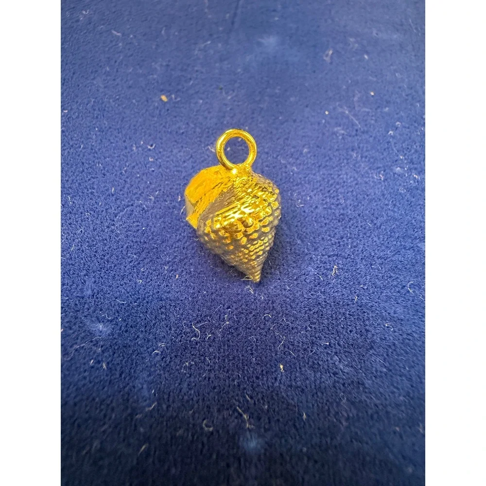 Gold Tone Textured Sea Shell Pendant Cone Shell Charm Jewelry Accessory